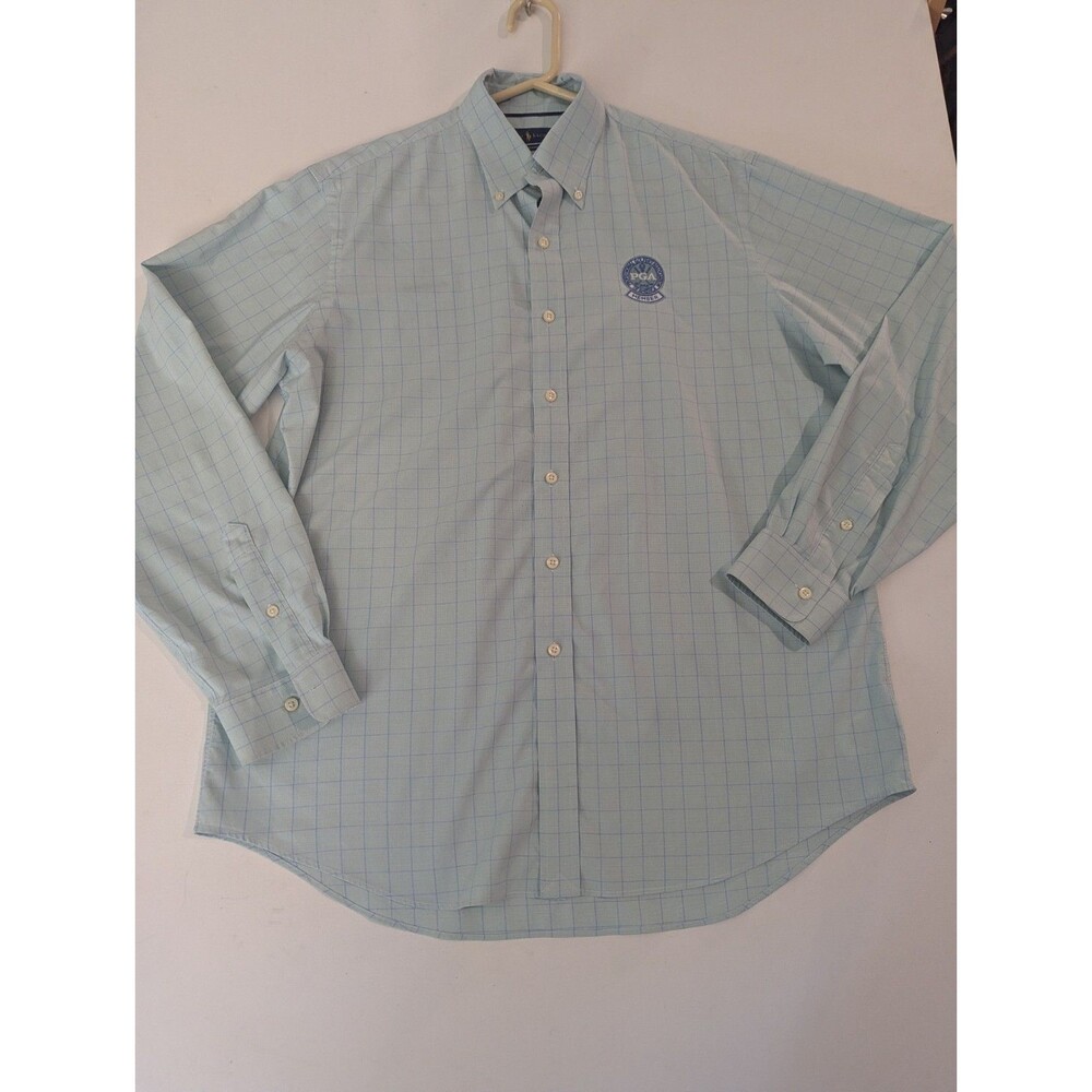 Polo Ralph Lauren Blue/Green Cotton PGA Golf Member Logo Button Shirt‎ Size XL